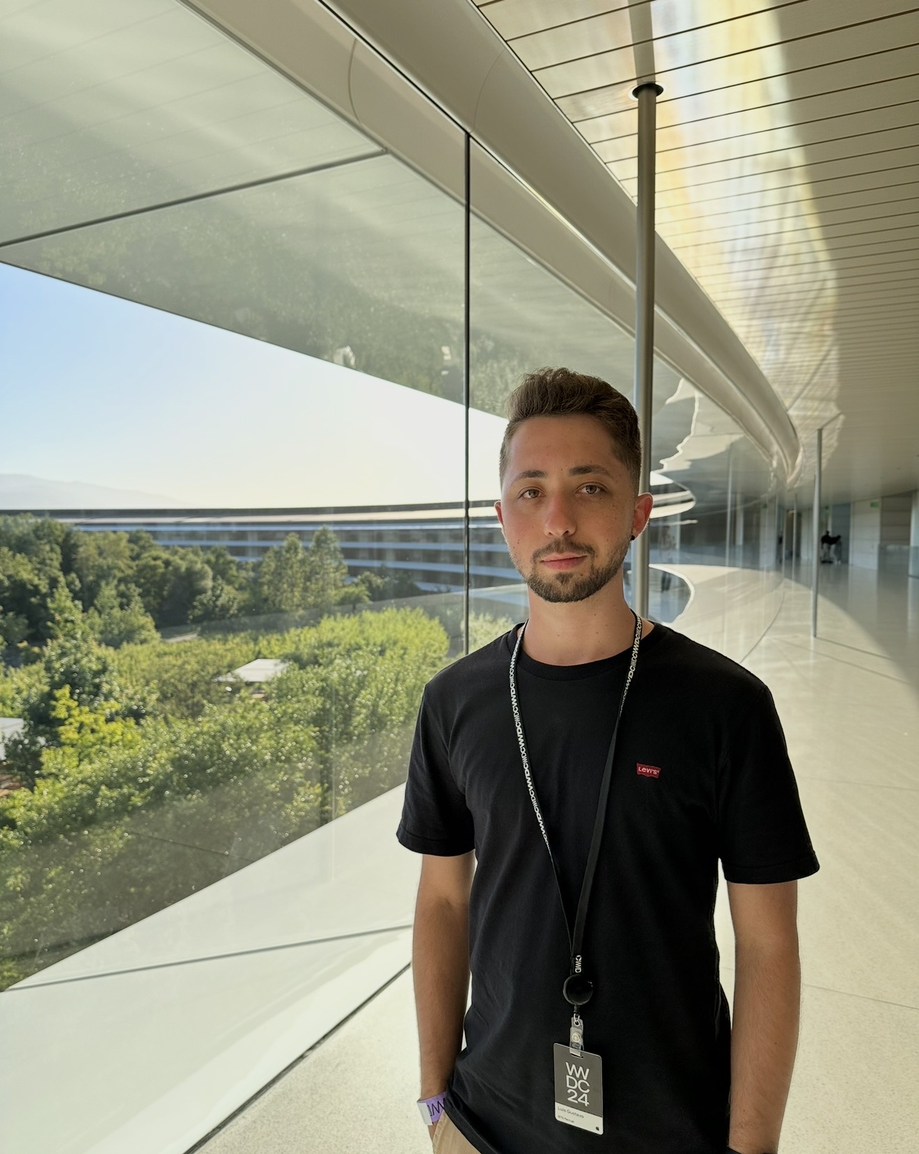 Apple Park visitor hallway overlooking the campus